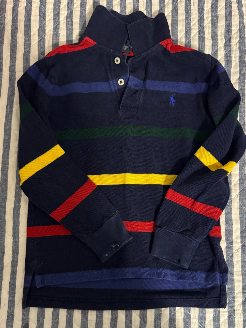 Polo by Ralph Lauren Navy Long Sleeve Polo with Colorful Stripes